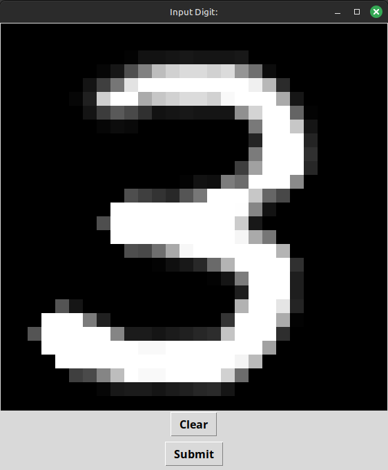 A highly pixelated, monochrome image of a 3